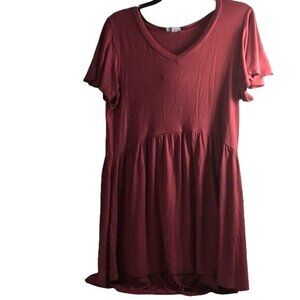 Shop Basic Womens Tunic Blouse A-Line V-Neck FlutterSleeves Hi/Lo Plum/Wine Size